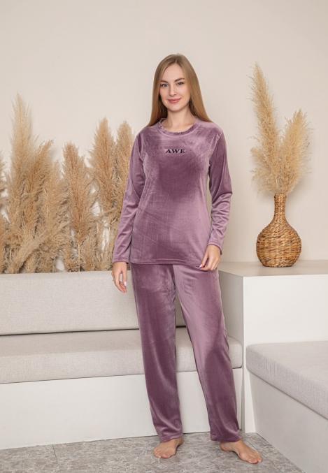 Pijama dama "MORNING" din catifea .Culoare Mov inchis, Engros